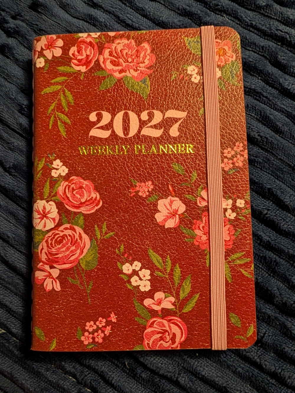 2027 Floral Weekly Planner - Pink Floral on Red Cover